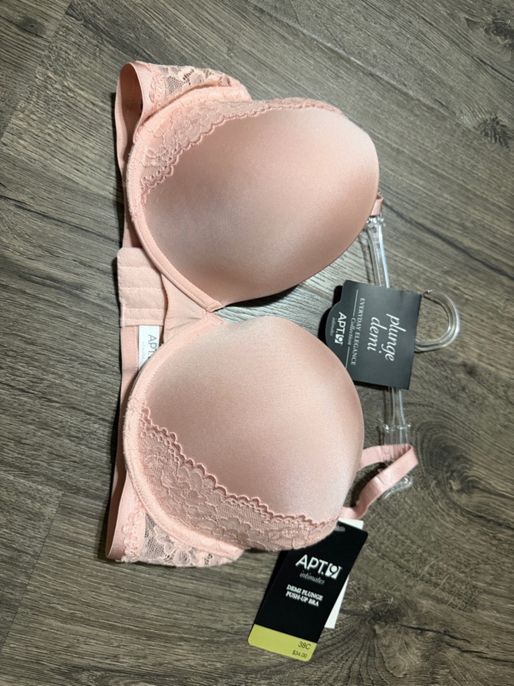 Apt. 9 Women Blush Lace trim plunge  Demi pushup Bra